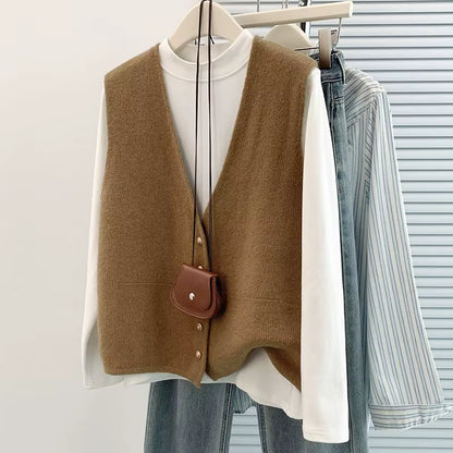 Women's Soft Knitted Vest | Deep V-Neck Button Sleeveless Casual Top | Steven & Levon