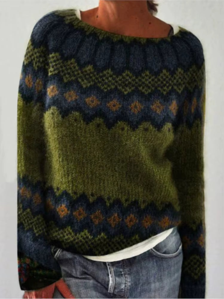 Vintage Print Sweater | Womens Christmas Sweater | O Neck Knit | Long Sleeve Relaxed Fit | Steven & Levon