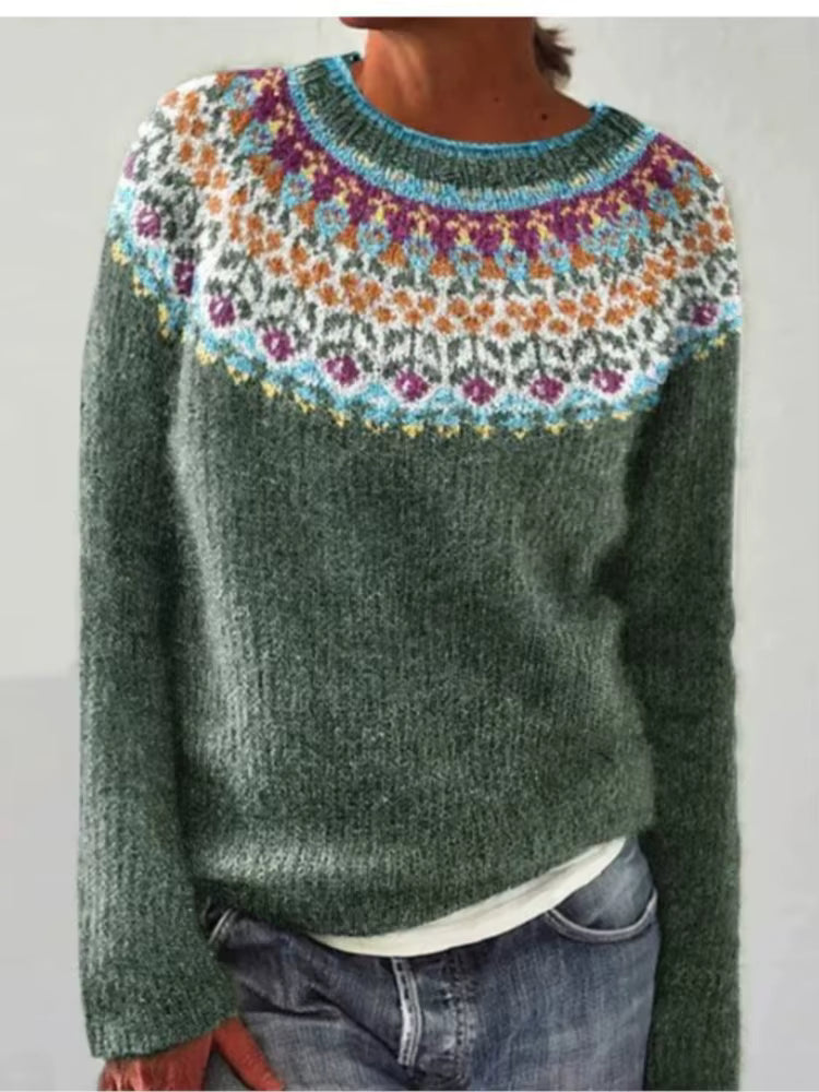 Vintage Print Sweater | Womens Christmas Sweater | O Neck Knit | Long Sleeve Relaxed Fit | Steven & Levon