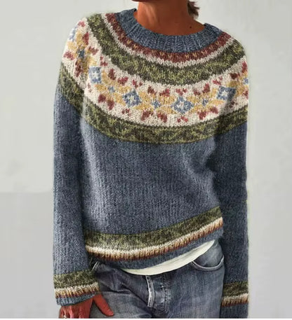 Vintage Print Sweater | Womens Christmas Sweater | O Neck Knit | Long Sleeve Relaxed Fit | Steven & Levon