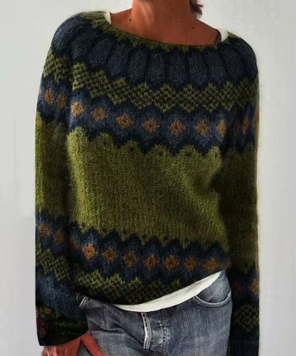 Vintage Print Sweater | Womens Christmas Sweater | O Neck Knit | Long Sleeve Relaxed Fit | Steven & Levon