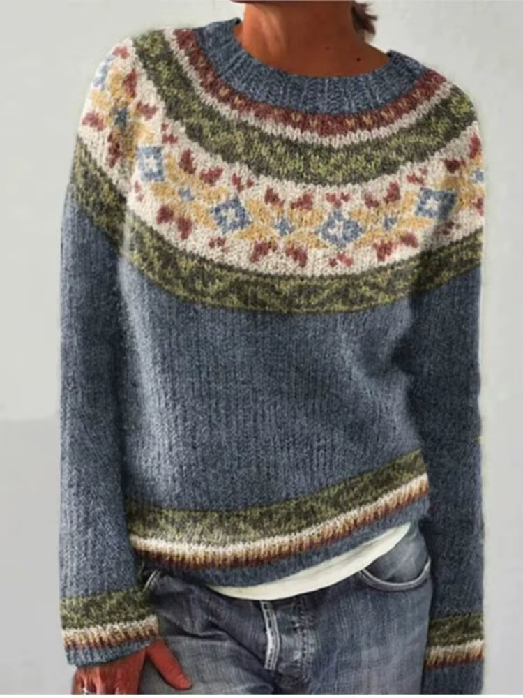 Vintage Print Sweater | Womens Christmas Sweater | O Neck Knit | Long Sleeve Relaxed Fit | Steven & Levon