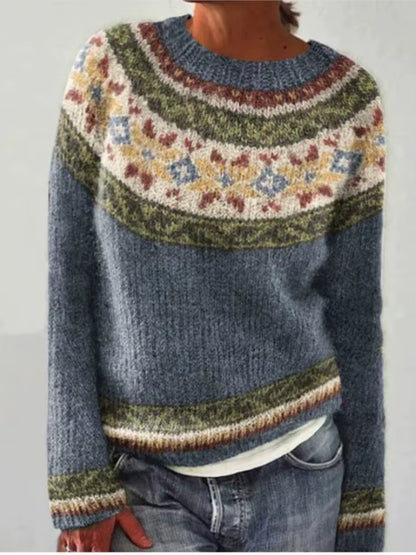 Vintage Print Sweater | Womens Christmas Sweater | O Neck Knit | Long Sleeve Relaxed Fit | Steven & Levon