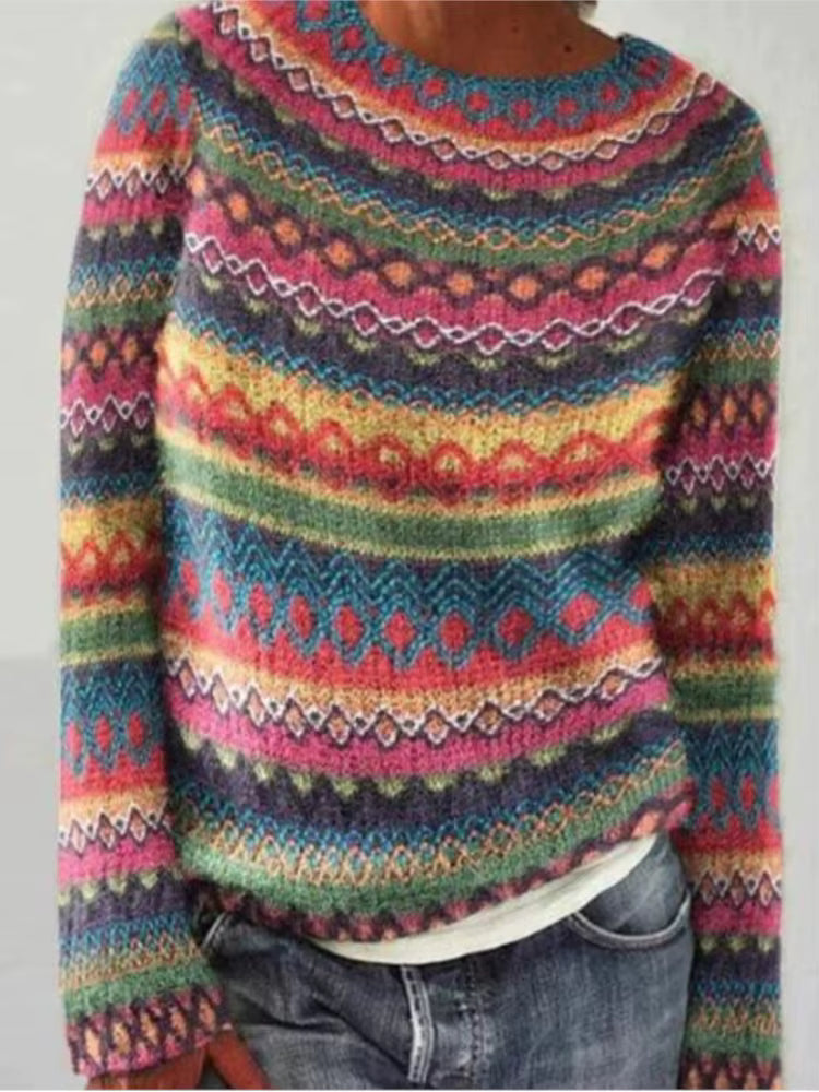 Vintage Print Sweater | Womens Christmas Sweater | O Neck Knit | Long Sleeve Relaxed Fit | Steven & Levon