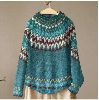 Vintage Print Sweater | Womens Christmas Sweater | O Neck Knit | Long Sleeve Relaxed Fit | Steven & Levon