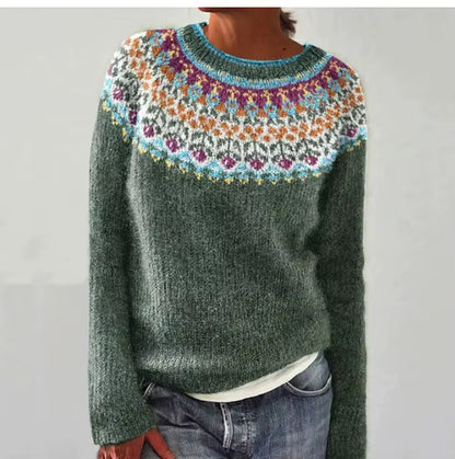 Vintage Print Sweater | Womens Christmas Sweater | O Neck Knit | Long Sleeve Relaxed Fit | Steven & Levon