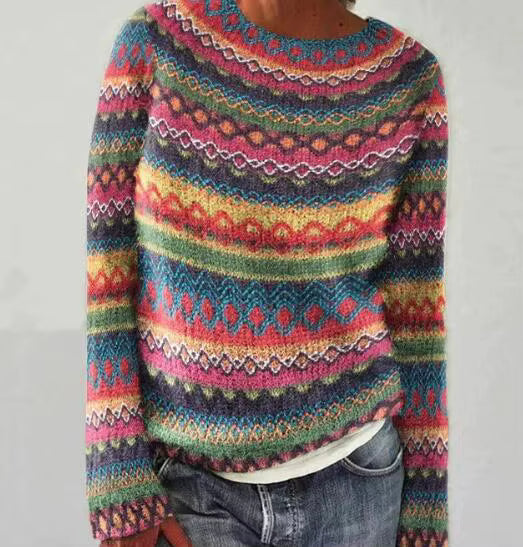 Vintage Print Sweater | Womens Christmas Sweater | O Neck Knit | Long Sleeve Relaxed Fit | Steven & Levon