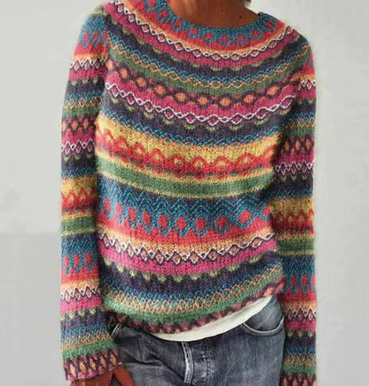 Vintage Print Sweater | Womens Christmas Sweater | O Neck Knit | Long Sleeve Relaxed Fit | Steven & Levon
