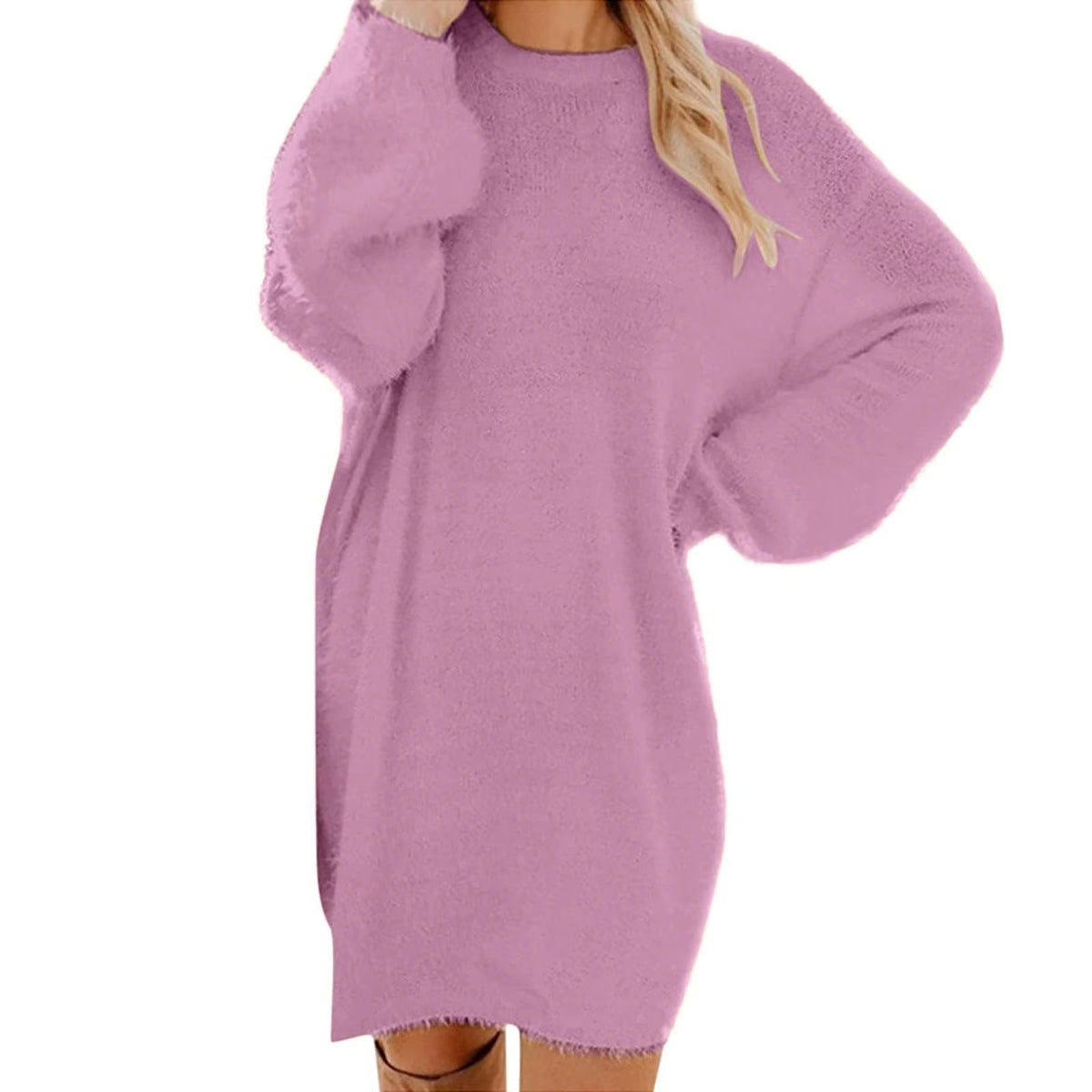 Women's Oversized Sweater Dress | Knit | Crewneck | Long Sleeve | Pink | Casual Winter | Steven & Levon