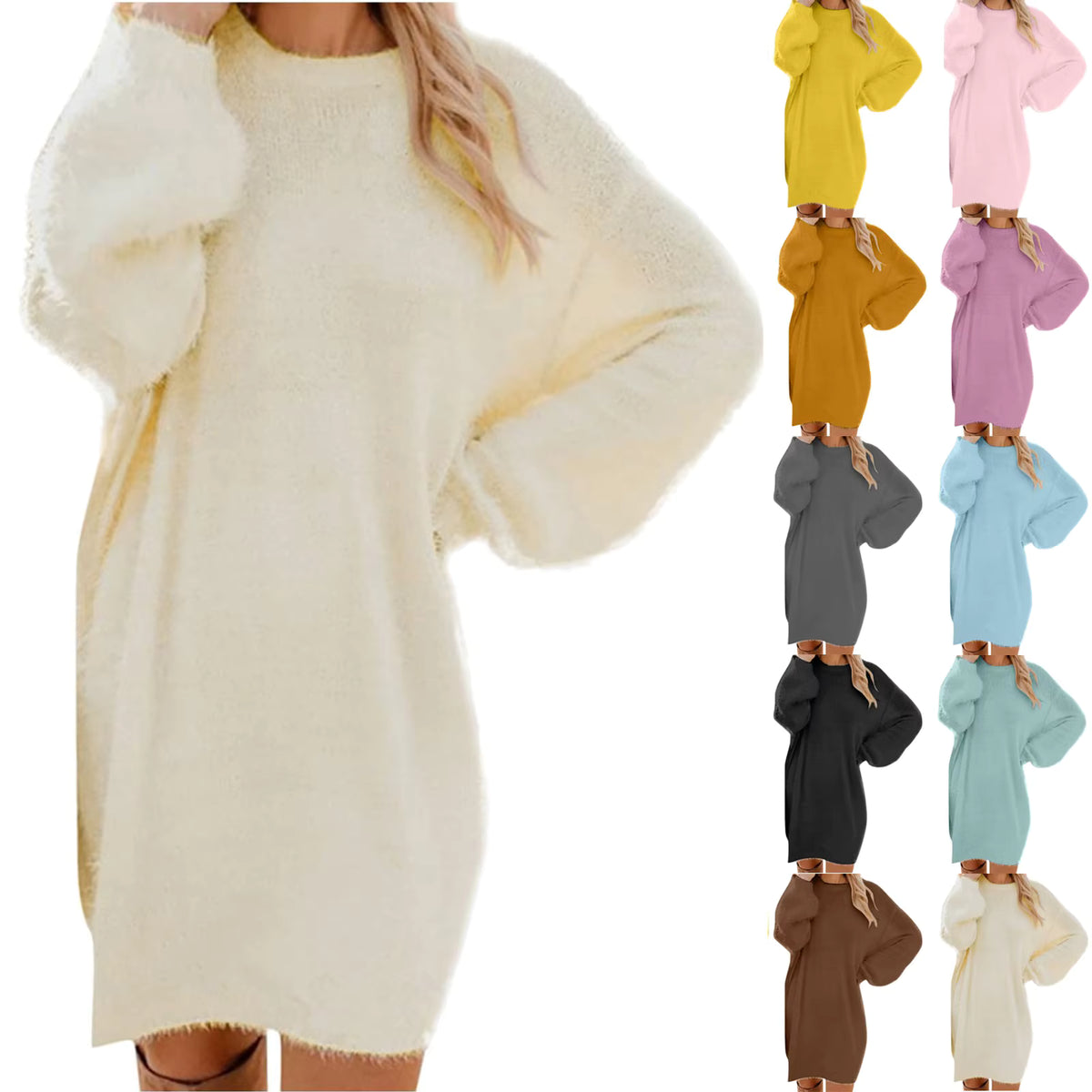 Women's Oversized Sweater Dress | Knit | Crewneck | Long Sleeve | Pink | Casual Winter | Steven & Levon