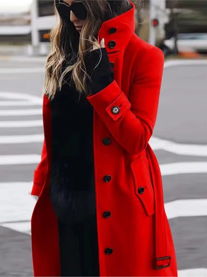 Women's Wool Coat | Turn-Down Collar | Single Breasted | Long Sleeve | Warm Winter Outerwear | Steven & Levon