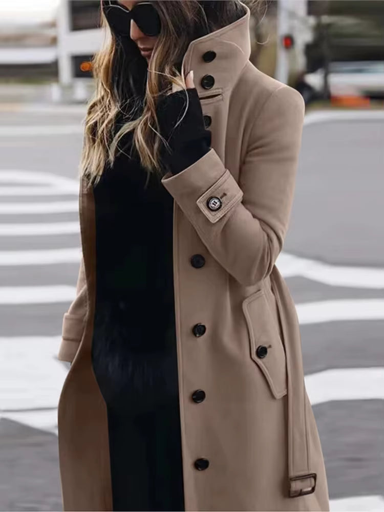 Women's Wool Coat | Turn-Down Collar | Single Breasted | Long Sleeve | Warm Winter Outerwear | Steven & Levon