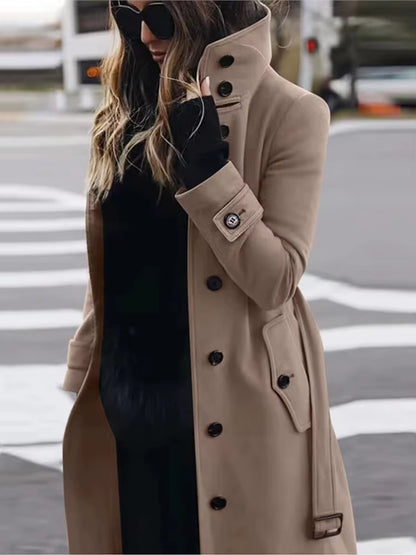 Women's Wool Coat | Turn-Down Collar | Single Breasted | Long Sleeve | Warm Winter Outerwear | Steven & Levon