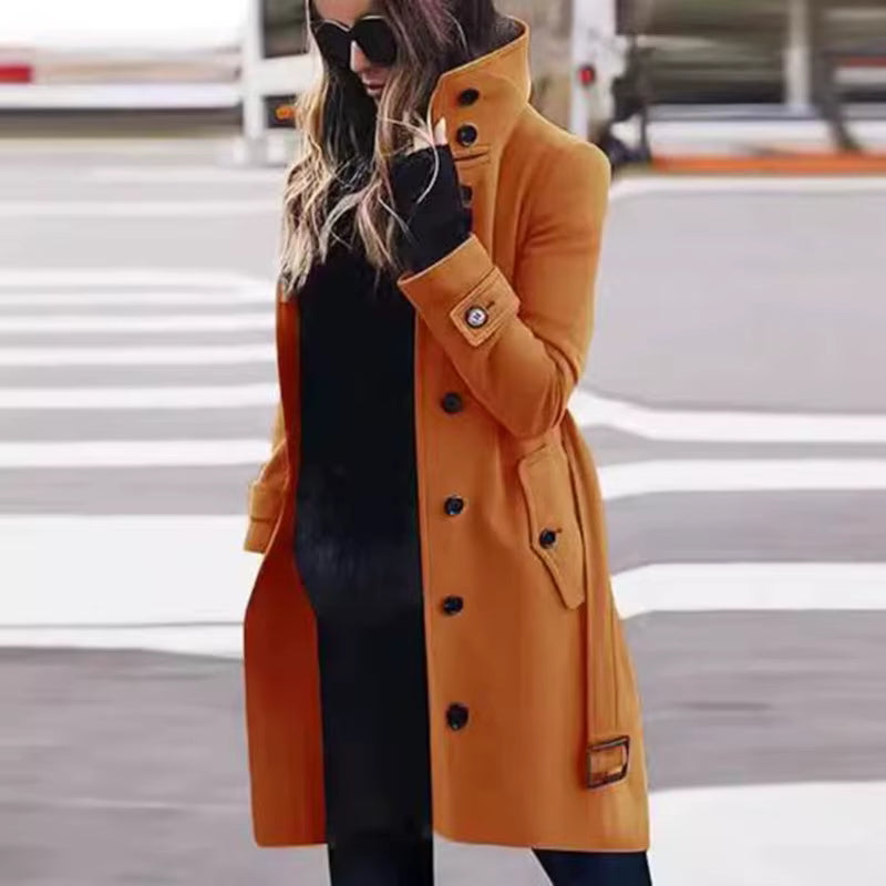Women's Wool Coat | Turn-Down Collar | Single Breasted | Long Sleeve | Warm Winter Outerwear | Steven & Levon
