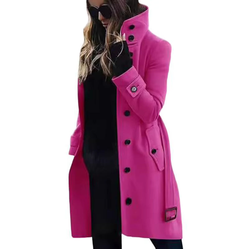 Women's Wool Coat | Turn-Down Collar | Single Breasted | Long Sleeve | Warm Winter Outerwear | Steven & Levon