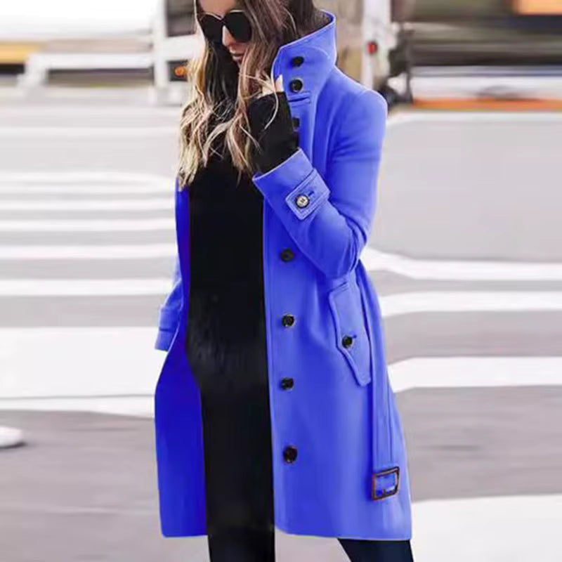 Women's Wool Coat | Turn-Down Collar | Single Breasted | Long Sleeve | Warm Winter Outerwear | Steven & Levon