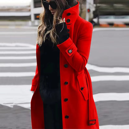 Women's Wool Coat | Turn-Down Collar | Single Breasted | Long Sleeve | Warm Winter Outerwear | Steven & Levon