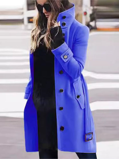 Women's Wool Coat | Turn-Down Collar | Single Breasted | Long Sleeve | Warm Winter Outerwear | Steven & Levon