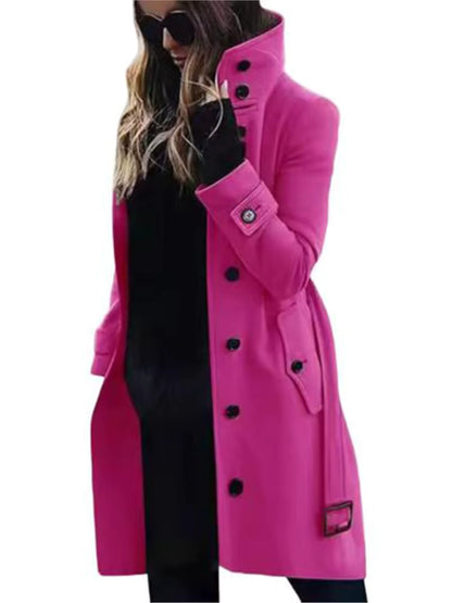 Women's Wool Coat | Turn-Down Collar | Single Breasted | Long Sleeve | Warm Winter Outerwear | Steven & Levon