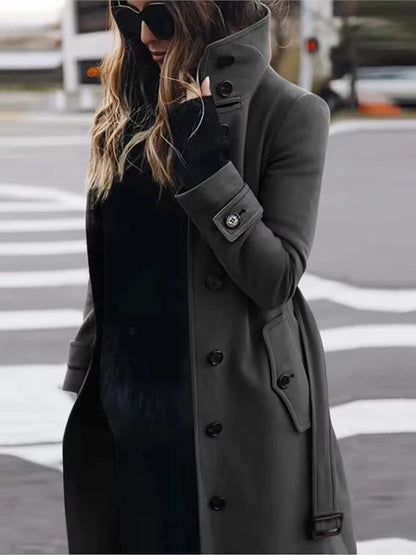 Women's Wool Coat | Turn-Down Collar | Single Breasted | Long Sleeve | Warm Winter Outerwear | Steven & Levon