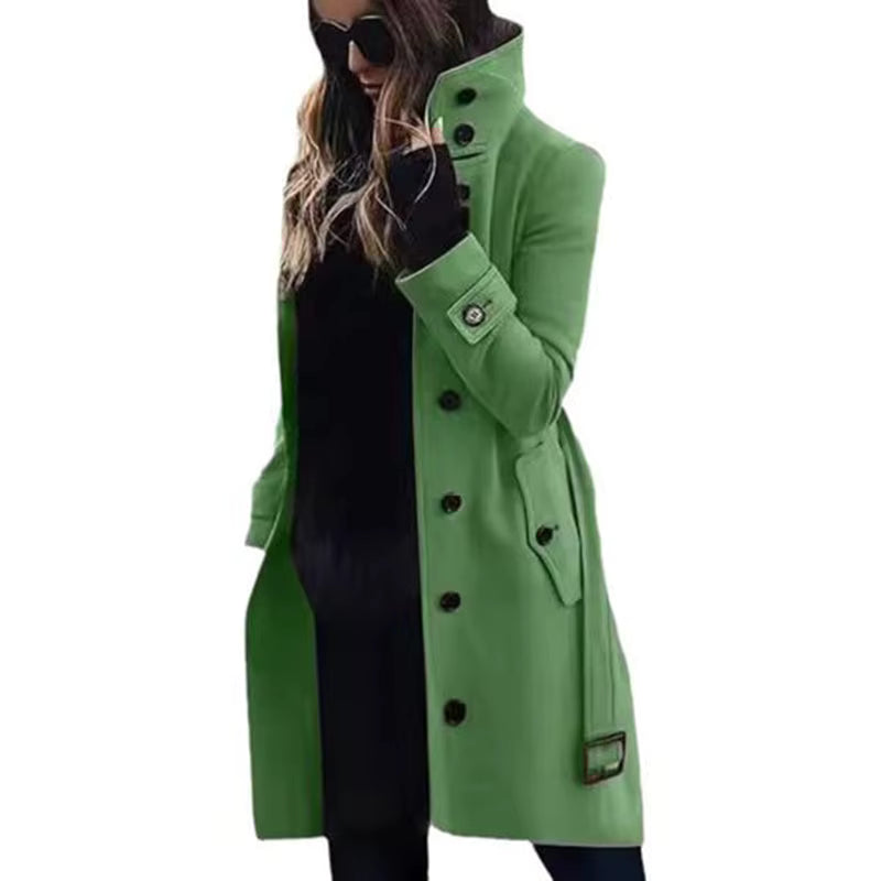 Women's Wool Coat | Turn-Down Collar | Single Breasted | Long Sleeve | Warm Winter Outerwear | Steven & Levon