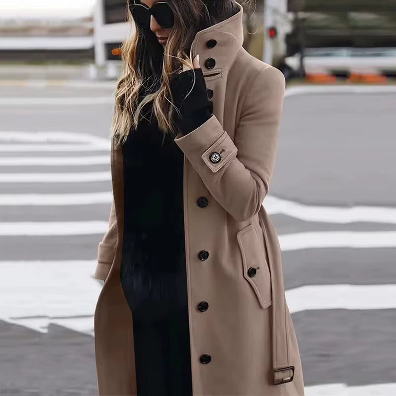 Women's Wool Coat | Turn-Down Collar | Single Breasted | Long Sleeve | Warm Winter Outerwear | Steven & Levon