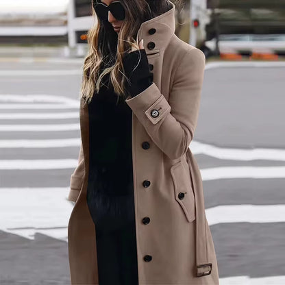 Women's Wool Coat | Turn-Down Collar | Single Breasted | Long Sleeve | Warm Winter Outerwear | Steven & Levon
