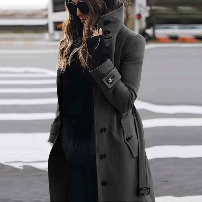 Women's Wool Coat | Turn-Down Collar | Single Breasted | Long Sleeve | Warm Winter Outerwear | Steven & Levon