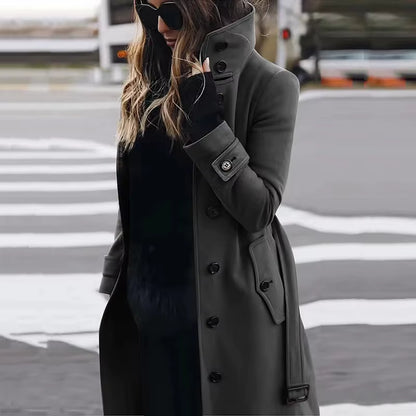 Women's Wool Coat | Turn-Down Collar | Single Breasted | Long Sleeve | Warm Winter Outerwear | Steven & Levon