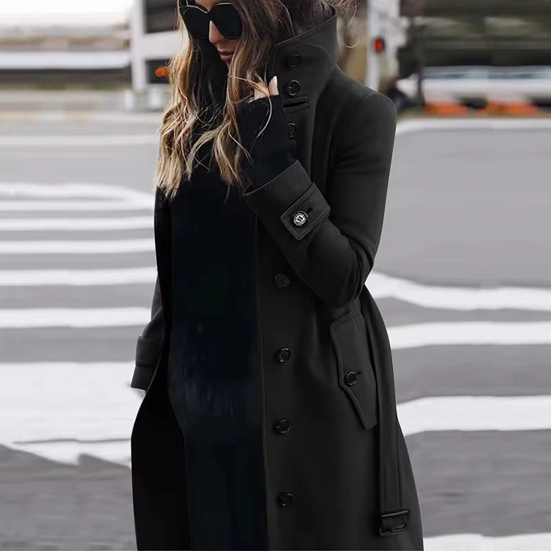 Women's Wool Coat | Turn-Down Collar | Single Breasted | Long Sleeve | Warm Winter Outerwear | Steven & Levon