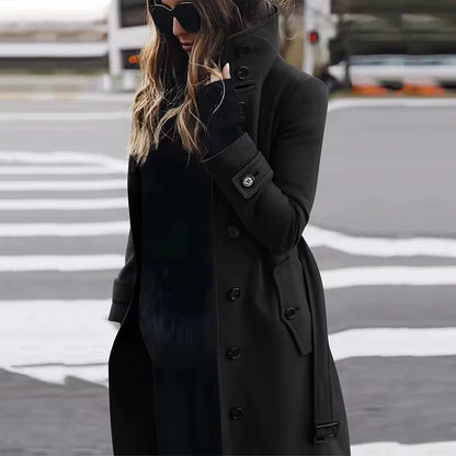 Women's Wool Coat | Turn-Down Collar | Single Breasted | Long Sleeve | Warm Winter Outerwear | Steven & Levon