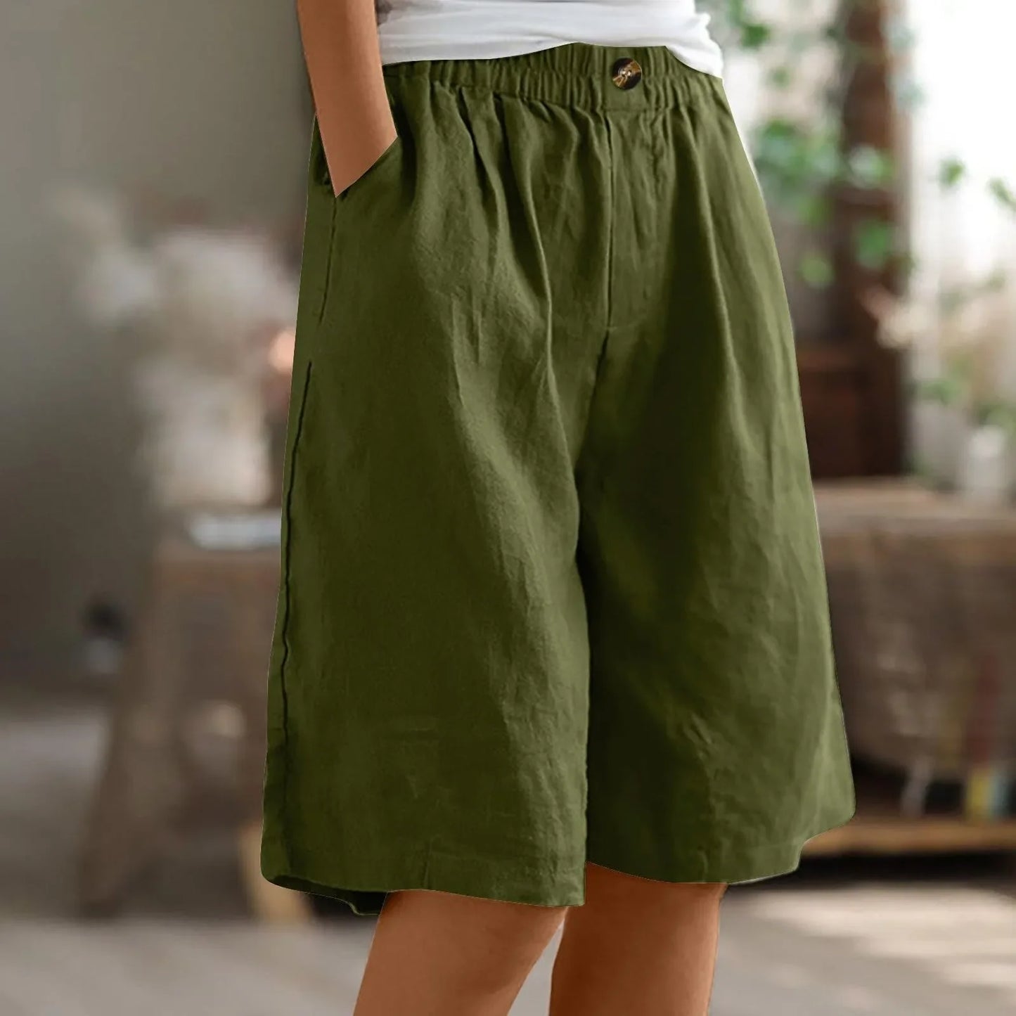 Wina Capri Pants for Women | Cotton-Linen Blend | Loose Fit | Elastic Waist | Steven & Levon
