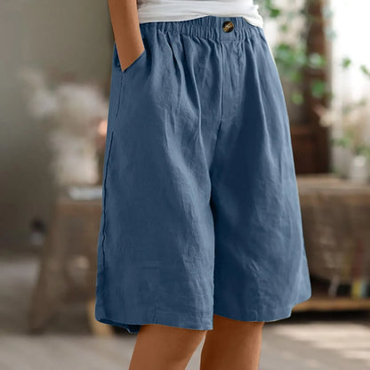 Wina Capri Pants for Women | Cotton-Linen Blend | Loose Fit | Elastic Waist | Steven & Levon