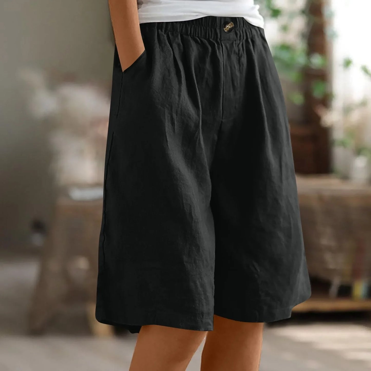 Wina Capri Pants for Women | Cotton-Linen Blend | Loose Fit | Elastic Waist | Steven & Levon