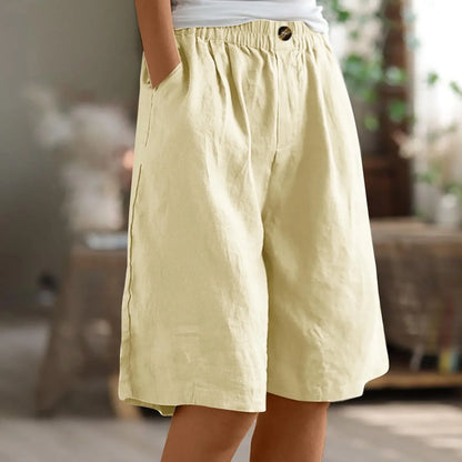 Wina Capri Pants for Women | Cotton-Linen Blend | Loose Fit | Elastic Waist | Steven & Levon