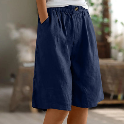 Wina Capri Pants for Women | Cotton-Linen Blend | Loose Fit | Elastic Waist | Steven & Levon