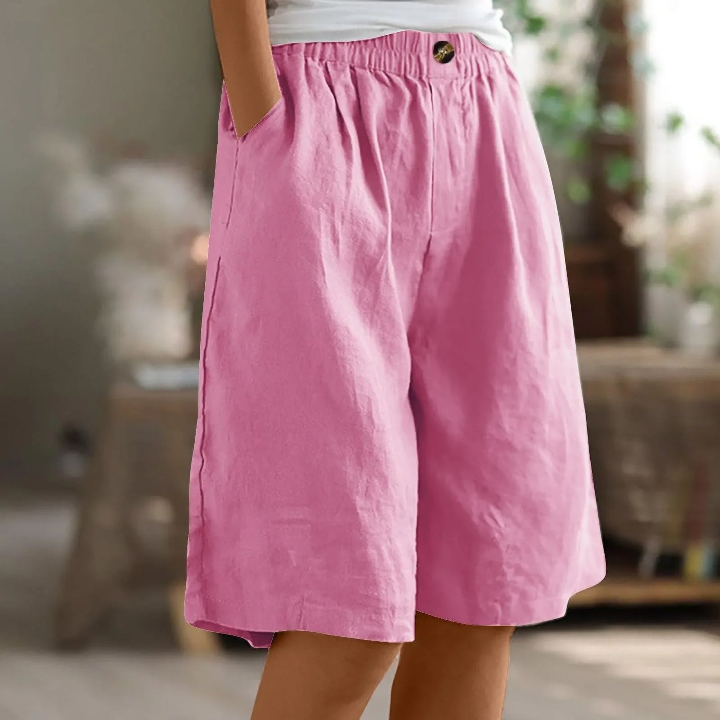 Wina Capri Pants for Women | Cotton-Linen Blend | Loose Fit | Elastic Waist | Steven & Levon