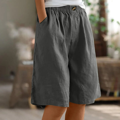 Wina Capri Pants for Women | Cotton-Linen Blend | Loose Fit | Elastic Waist | Steven & Levon