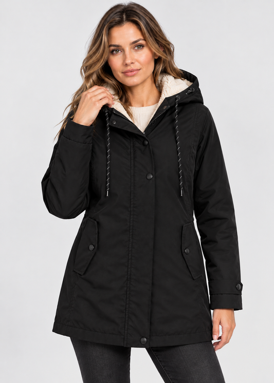 Women's Sherpa Lined Coat | Zip Front Hooded Jacket | Cozy Winter Outerwear | Steven & Levon