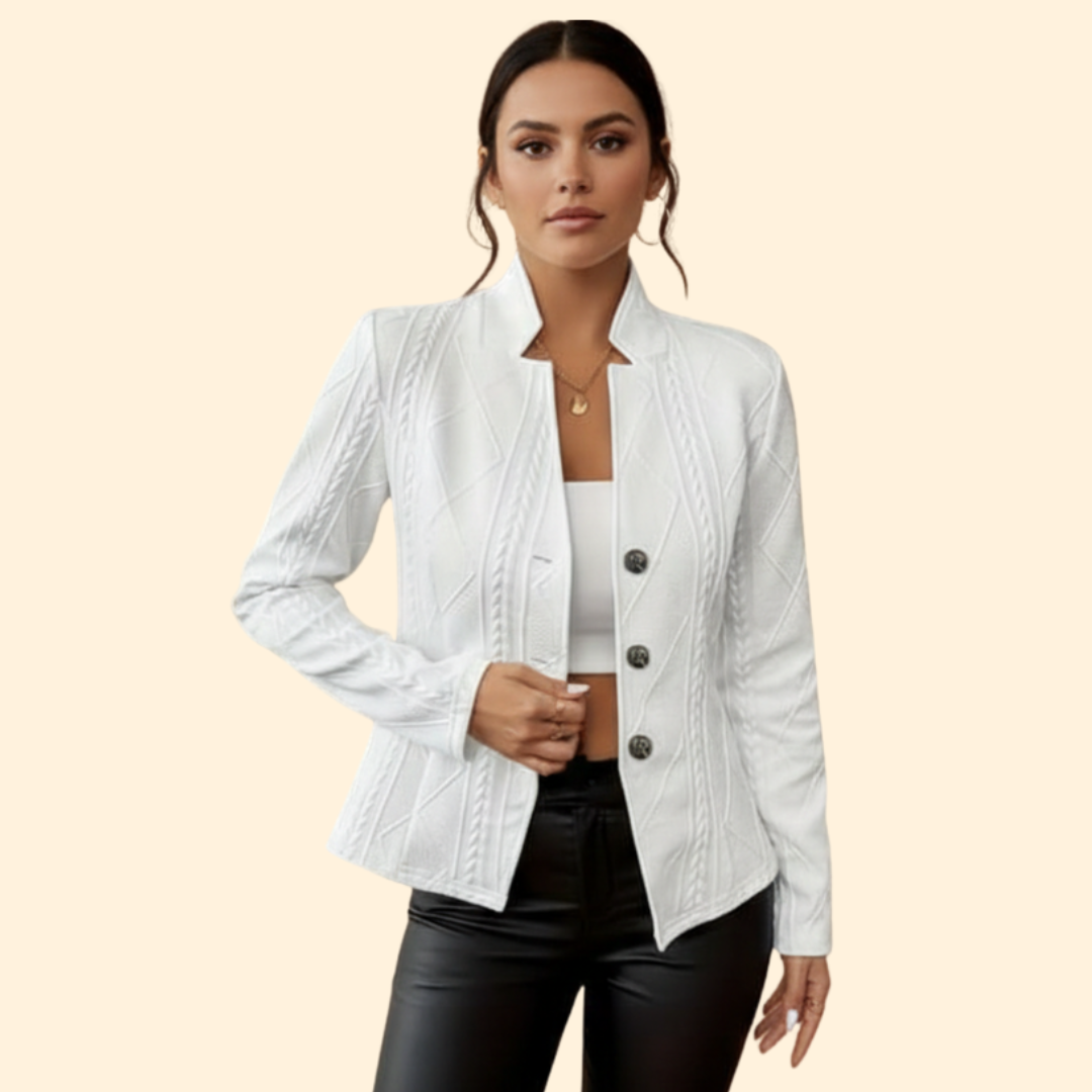 Women's Cable Knit Blazer | Button Front | Smart Casual Knit Jacket | Steven & Levon
