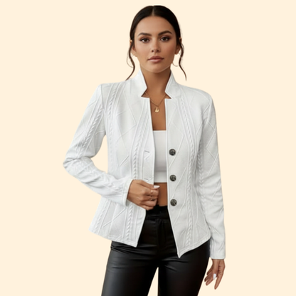 Women's Cable Knit Blazer | Button Front | Smart Casual Knit Jacket | Steven & Levon