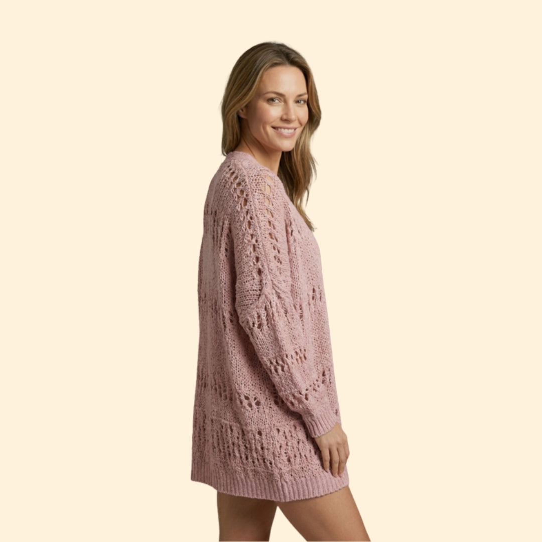 Women's Crochet Knit Cardigan | Openwork Long Sleeve Layering Sweater | Steven & Levon