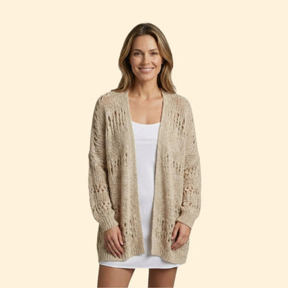 Women's Crochet Knit Cardigan | Openwork Long Sleeve Layering Sweater | Steven & Levon