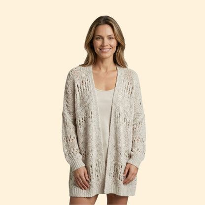 Women's Crochet Knit Cardigan | Openwork Long Sleeve Layering Sweater | Steven & Levon