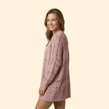 Women's Crochet Knit Cardigan | Openwork Long Sleeve Layering Sweater | Steven & Levon