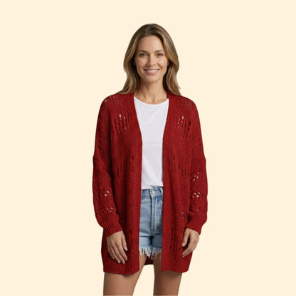 Women's Crochet Knit Cardigan | Openwork Long Sleeve Layering Sweater | Steven & Levon