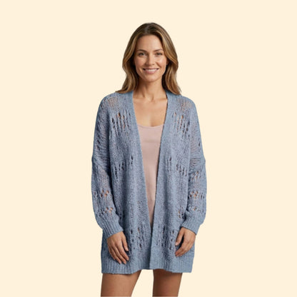 Women's Crochet Knit Cardigan | Openwork Long Sleeve Layering Sweater | Steven & Levon