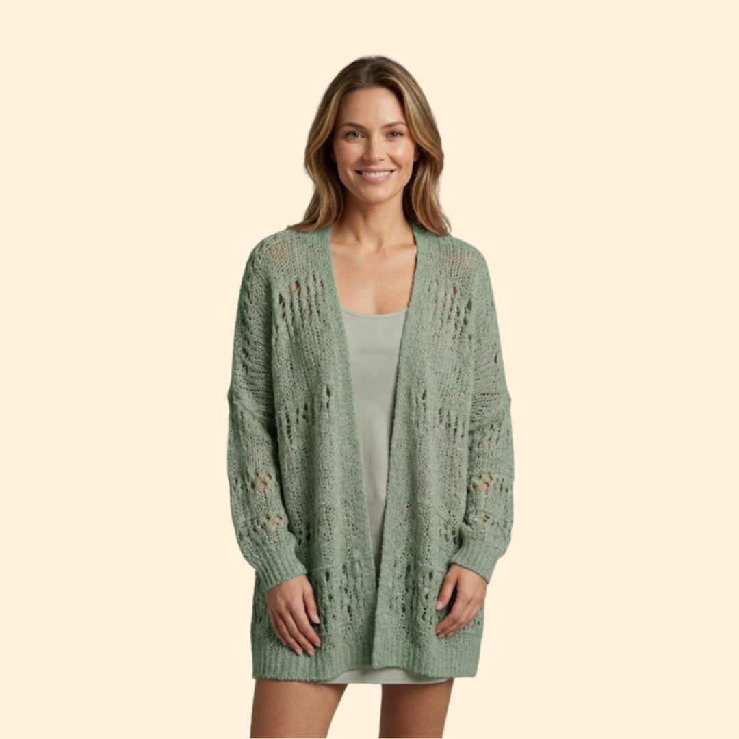 Women's Crochet Knit Cardigan | Openwork Long Sleeve Layering Sweater | Steven & Levon