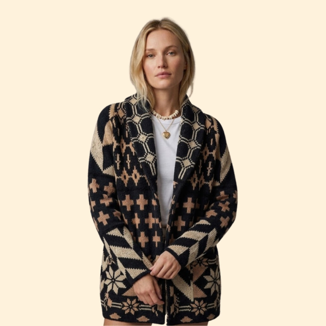 Women's Pattern Knit Cardigan | Cozy Long Sleeve Statement Sweater | Steven & Levon