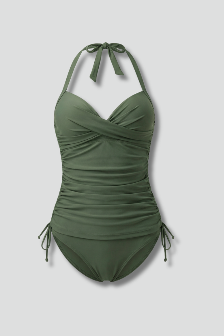 Ruched V Neck Tankini Swimsuit | Women | Soft Stretch Fabric | Tummy Control Two Piece | Steven & Levon